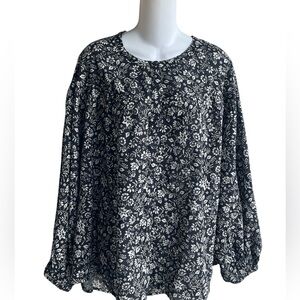 Old Navy Black White Floral Blouse Top Balloon Sleeve Front Buttons Size 2X New